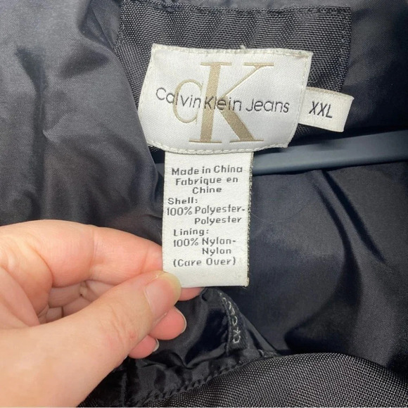 VINTAGE Calvin Klein Windbreaker Jacket Coat Pullover black XXL Hooded Pockets - Picture 4 of 7